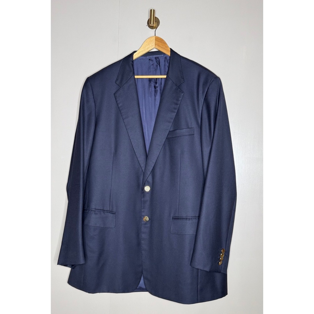 Dormeuil Royal 12 Wool Blazer Navy Brass Button Tailored Jacket L